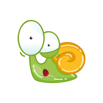 Funny cartoon snail. Cartoon illustration of a surprised slug isolated on a white background. Vector 10 EPS.