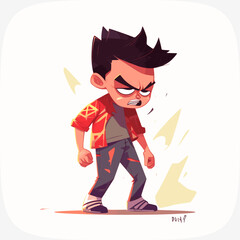 boy gets mad angry fighting and shouting expression, Vector illustration.