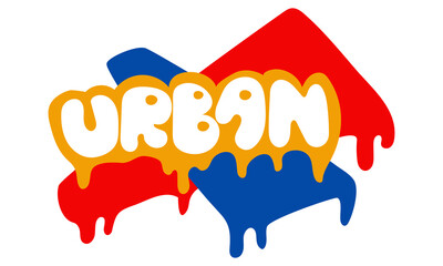 Colorful urban lettering in a rounded graffiti style. Rounded letters and shapes with streaks of paint. Vector illustration isolated on a white background. Imitation of street graffiti, sticker