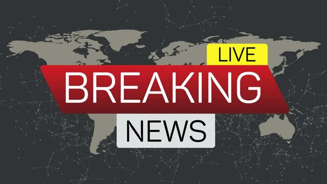 Breaking news live motion banner on worldmap. Business technology world news background splash screen. Available in 4K FullHD and HD video render footage.