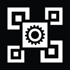 Illusive tile with black white striped straight lines, squares and gear icon in center.