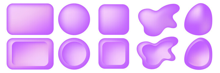 A set of 3d purple speech bubbles and abstract shapes. A set of vector bubbles with empty text of various forms, comments, dialogues. Mental clouds of different shapes, such as rectangle, ellipse