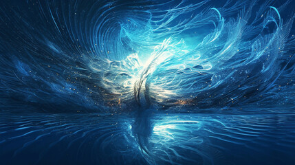 Naklejka premium A Highly Complicated Digital Artwork of Waves and the Underwater World Background Wallpaper 