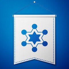 Blue Hexagram sheriff icon isolated on blue background. Police badge icon. White pennant template. Vector