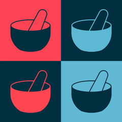 Pop art Witch cauldron icon isolated on color background. Happy Halloween party. Vector