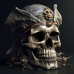 photorealistic illustration of pirate skull 