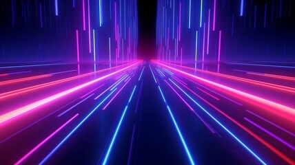 Abstract neon background with flashing rising lines in a 3D render. Wonderful wallpaper. GENERATE AI