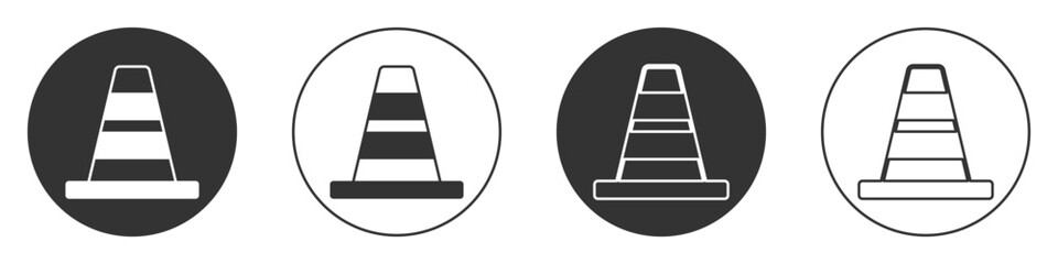 Black Traffic cone icon isolated on white background. Circle button. Vector