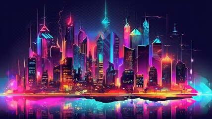 Obraz premium metropolis with neon signs, a technological city. GENERATE AI