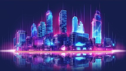 metropolis with neon signs, a technological city. GENERATE AI