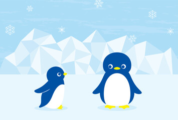 vector background with penguins on the ice for banners, cards, flyers, social media wallpapers, etc.