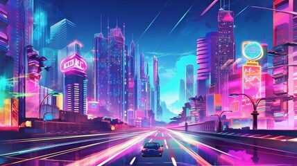 metropolis with neon signs, a technological city. GENERATE AI