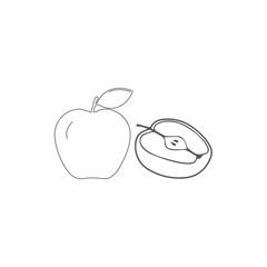 Apple line set. Collection of sliced apple sketches. Hand-drawn fruit and vegetable sign symbol in whole and half slices. a vector isolated on white background. EPS 10