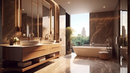 Large, VIP bathrooms with luxury interior design are contemporary and luxurious. GENERATE AI