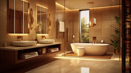 Fototapeta na wymiar Large, VIP bathrooms with luxury interior design are contemporary and luxurious. GENERATE AI