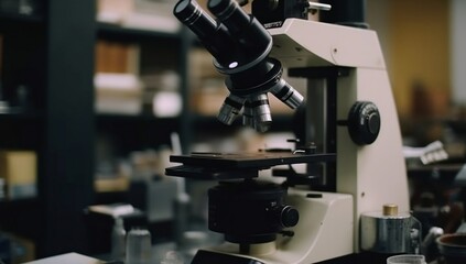 Laboratory scene with a functional scientific microscope