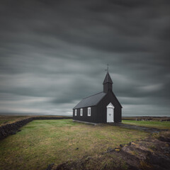Iceland scenery of Church Budir in lava fields on Snæfellsnes peninsula