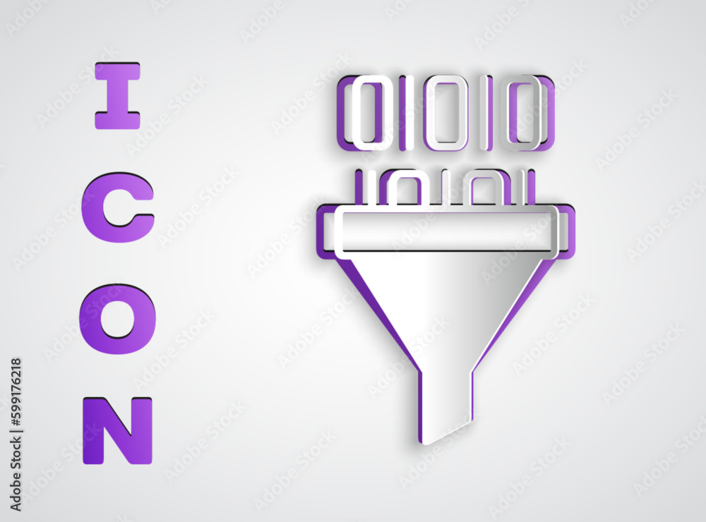 Poster paper cut binary code icon isolated on grey background. paper art style. vector