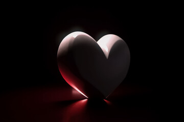 The purity and elegance of love captured in a stunning 3D white heart sculpture, its smooth white surface perfectly displayed against a blank red canvas. generative AI.