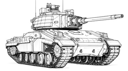 Technical Tank sketches in ink & pencil, capturing iconic war machines. Generative AI
