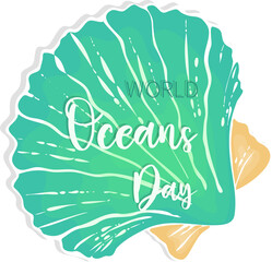 World Oceans Day PNG hand drawn doodle seashells.
