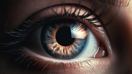 Fototapeta na wymiar Close up of a beautiful blue female eye. Macro shot of human eye.generative ai