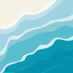 Fototapeta premium A bird's-eye view of ocean waves reaching the coastline. Beach, sand, seashore with blue waves. Top view of the sea coast. Vector illustrations drawn by hand.