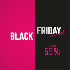 Fototapeta premium Black Friday 55 percent sale off discount promo, concept of discount banner vector illustration templaes, sale off text on pink and black background