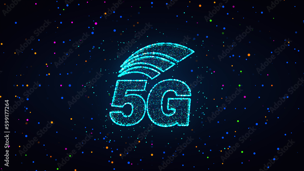 Aufkleber futuristic blue colorful shiny 5g text symbol with square dots and lines sparkle texture