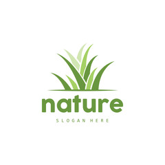 Green Grass Logo, Nature Plant Vector, Agriculture Leaf Simple Design, Template Icon Illustration