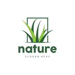 Green Grass Logo, Nature Plant Vector, Agriculture Leaf Simple Design, Template Icon Illustration