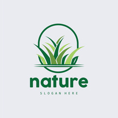 Green Grass Logo, Nature Plant Vector, Agriculture Leaf Simple Design, Template Icon Illustration