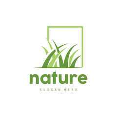 Green Grass Logo, Nature Plant Vector, Agriculture Leaf Simple Design, Template Icon Illustration