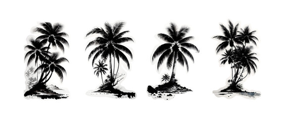 silhouette of a palm tree. silhouette of coconut trees isolated in transparent background.
