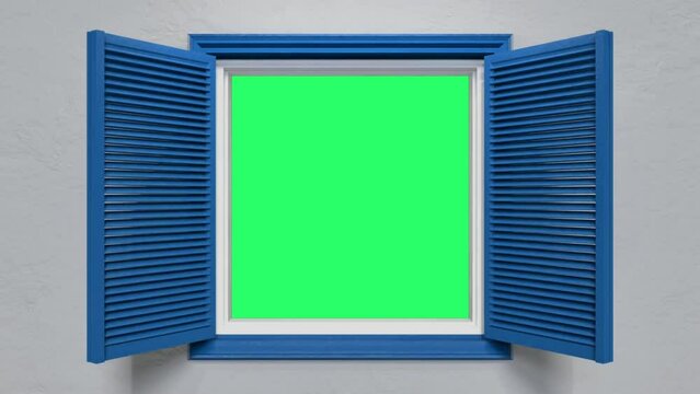 Animation blue window open with green screen.