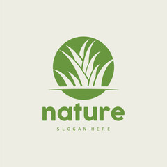 Green Grass Logo, Nature Plant Vector, Agriculture Leaf Simple Design, Template Icon Illustration