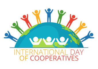 International Day of Cooperatives Vector Illustration with Hand, Earth Map or People in Flat Cartoon Hand Drawn Landing Page Background Templates
