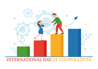 International Day of Cooperatives Vector Illustration with Hand, Earth Map or People in Flat Cartoon Hand Drawn Landing Page Background Templates