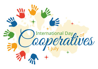 International Day of Cooperatives Vector Illustration with Hand, Earth Map or People in Flat Cartoon Hand Drawn Landing Page Background Templates