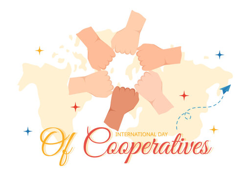 International Day of Cooperatives Vector Illustration with Hand, Earth Map or People in Flat Cartoon Hand Drawn Landing Page Background Templates