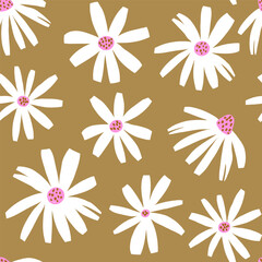 Seamless floral camomile pattern. Botanical texture for fabric, textile, apparel, wallpapers. Vector Illustration