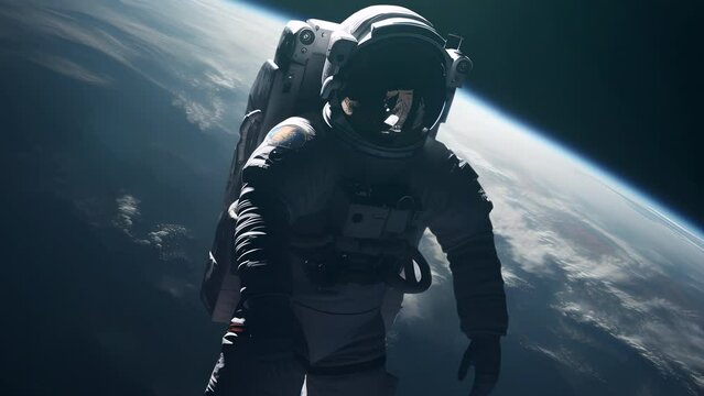 An astronaut floating in space on a spacewalk with the planet earth in the background