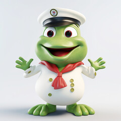 Fototapeta premium Cartoon character of a frog as a sailor (3d render) Generative AI