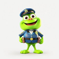 Fototapeta na wymiar 3D Render of a Green Frog Police Officer on a white background. Illustration. Generative AI