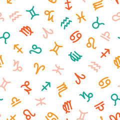 Seamless pattern with colorful zodiac symbols