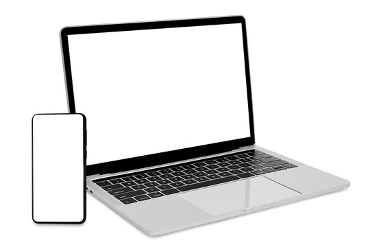 Mockup Composed of laptop, smartphoneisolated on white background,  copy space. Modern technology gadgets kit.