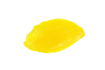 Dehydrated mango slice isolated on white background. Dried fruit. Candied mango