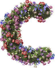 Flower Letter C. Garden floral and plants font Isolated on transparent background. 3D render