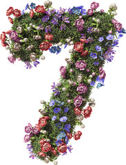 Flower Number 7, Seven. Garden floral and plants font Isolated on transparent background. 3D render