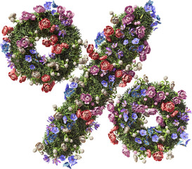 Flower Symbol Percent. Sale Sign. Garden floral and plants font Isolated on transparent background. 3D render